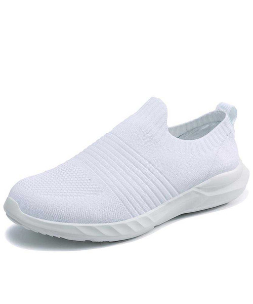 Women's white stripe flyknit sock like entry slip on shoe sneaker 01