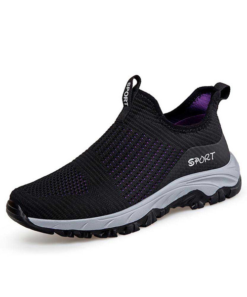 Women's black stripe texture sport print slip on shoe sneaker 01