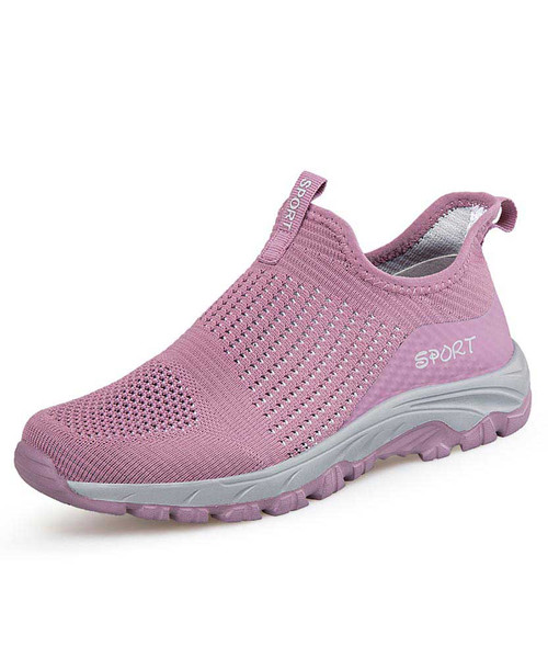 Women's pink stripe texture sport print slip on shoe sneaker 01