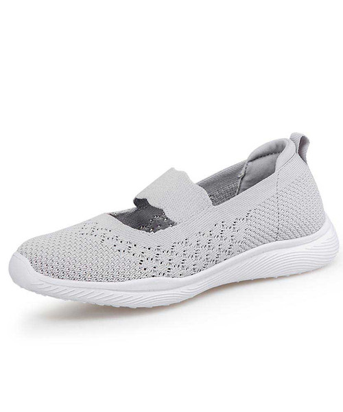 Women's grey flyknit low cut hollow slip on shoe sneaker 01