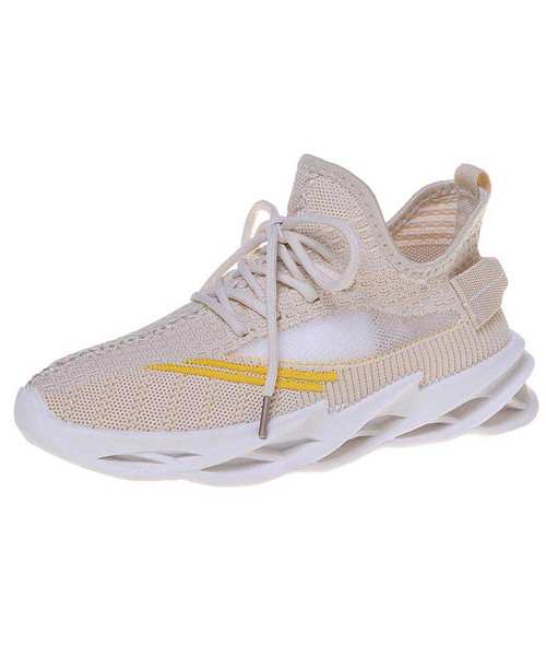 Women's yellow stripe texture casual flyknit shoe sneaker 01