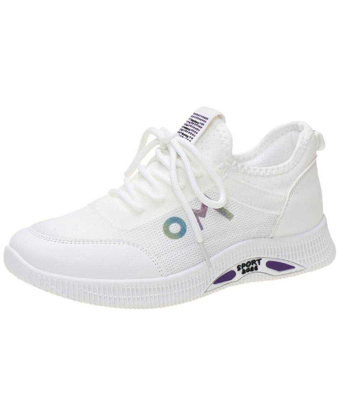 Women's white hollow out letter pattern shoe sneaker 01