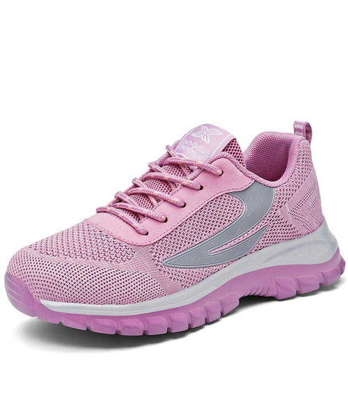 Women's pink flyknit logo pattern casual shoe sneaker 01