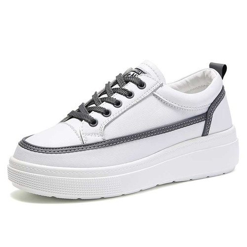 Women's white label pattern thread accents platform shoe sneaker 01