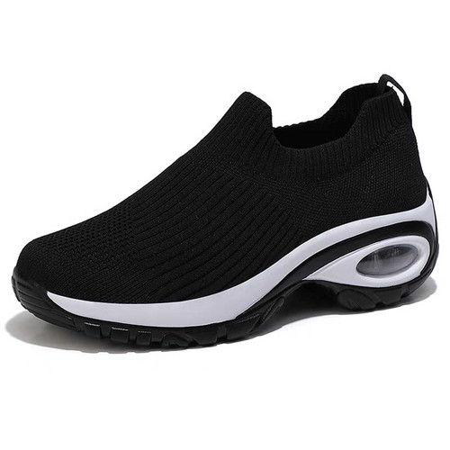 Women's black stripe slip on double rocker bottom sneaker 01
