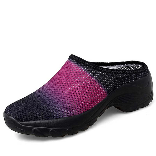 Women's black pink hollow out slip on double rocker bottom shoe mule 01