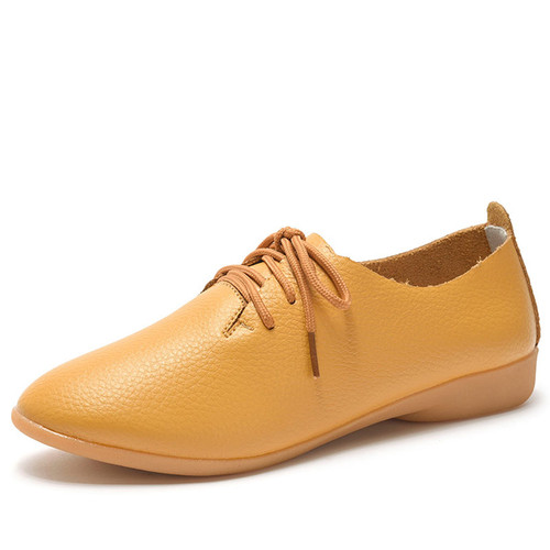Women's yellow simple plain lace up dress shoe 01