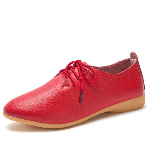 Women's red simple plain lace up dress shoe 01