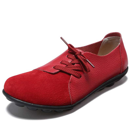 Women's red splicing style lace from side casual shoe 01