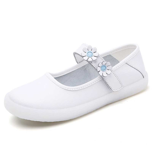 Women's white plain low cut floral velcro slip on shoe 01