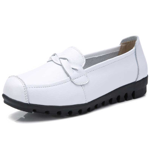 Women's white twist strap slip on shoe loafer 01