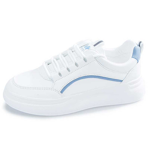 Women's white blue stripe lace up shoe sneaker 01