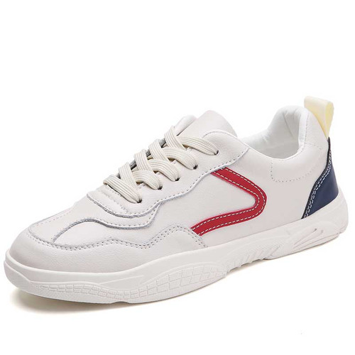 Women's white red stripe lace up shoe sneaker 01