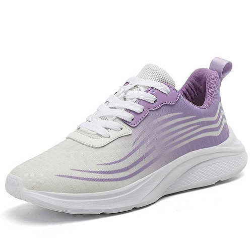 Women's white purple stripe flyknit sport shoe sneaker 01