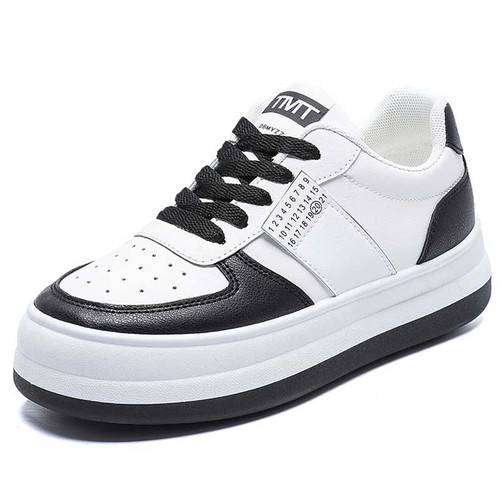 Women's white black pattern label print lace up shoe sneaker 01