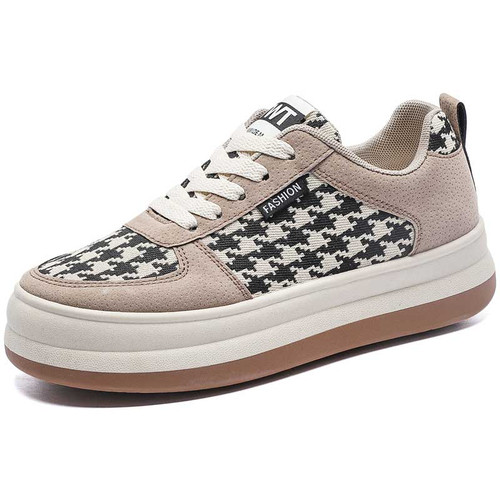 Women's brown chidori pattern lace up shoe sneaker 01