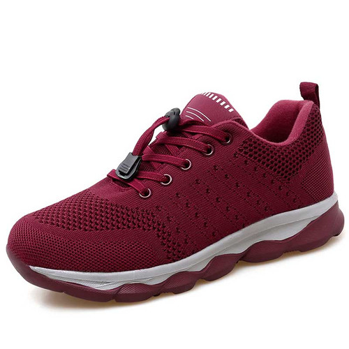 Women's red texture pattern drawstring lace shoe sneaker 01
