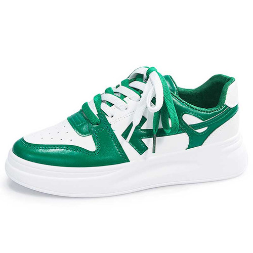 Women's white green thread accents casual lace up shoe sneaker 01