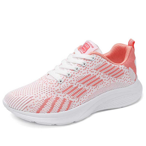 Women's orange flyknit stripe texture label print shoe sneaker 01