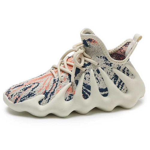 Women's beige flyknit patterned texture casual shoe sneaker 01