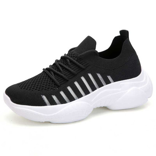 Women's black flyknit stripe hollow lace shoe sneaker 01