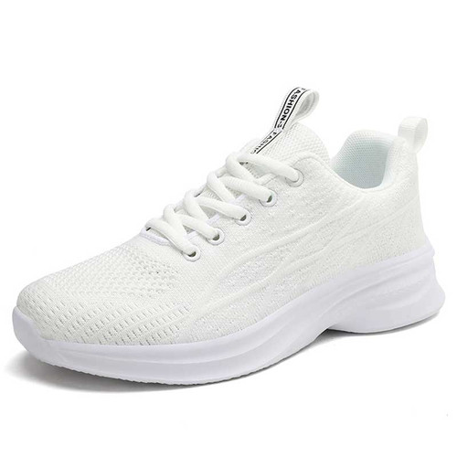 Women's white flyknit texture pattern lace up shoe sneaker 01