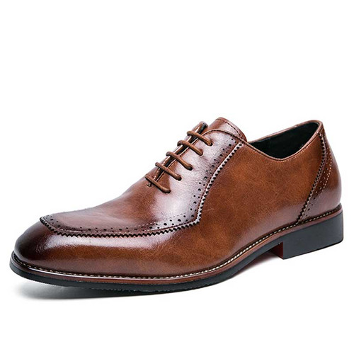 Men's brown retro brogue thread accent oxford dress shoe 01