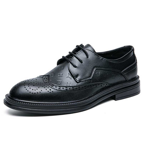 Men's black pattern retro brogue derby dress shoe 01