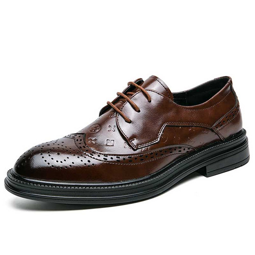 Men's brown pattern retro brogue derby dress shoe 01