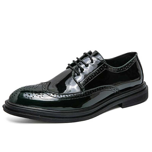 Men's green patent leather brogue derby dress shoe 01