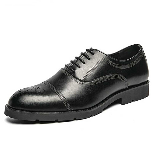 Men's black retro cap brogue oxford dress shoe 01