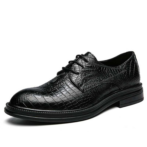 Black croc skin pattern brogue derby 