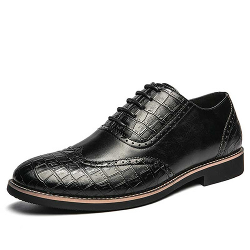 Men's black croc skin pattern retro brogue oxford dress shoe 01