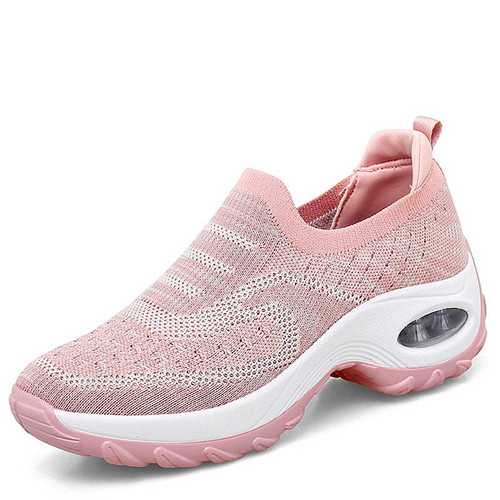Women's pink pattern texture slip on double rocker bottom sneaker 01