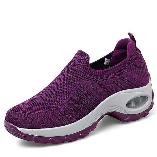 Women's purple stripe texture lip on double rocker bottom sneaker 01