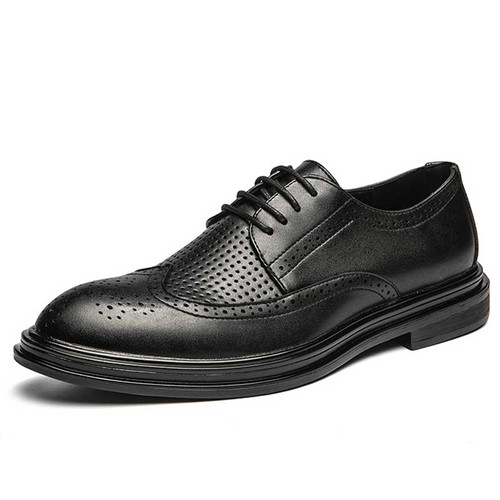 Men's black retro brogue derby dress shoe 01