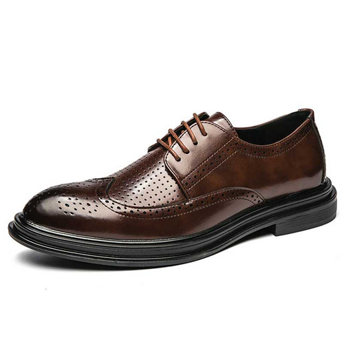 Men's brown retro brogue derby dress shoe 01