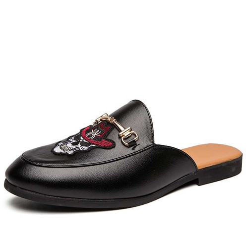 Black animal pattern metal buckle slip on shoe mule | Mens shoe