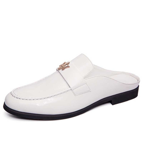 Men's white metal decorated penny slip on shoe mule 01
