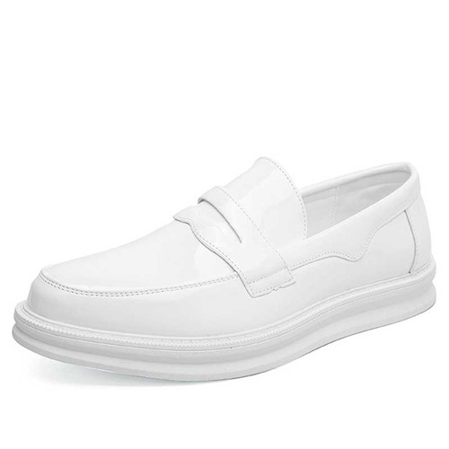 Men's white plain patent penny strap slip on dress shoe 01