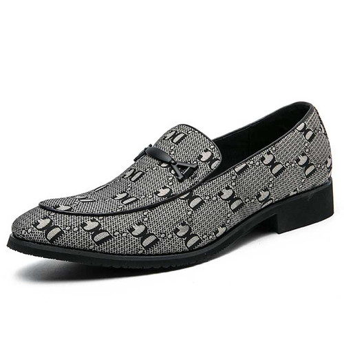 Men's black letter pattern print buckle on top slip on dress shoe 01