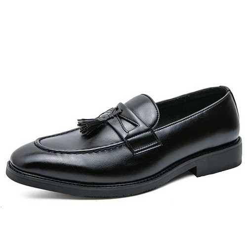 Men's black tassel cut out penny slip on dress shoe 01