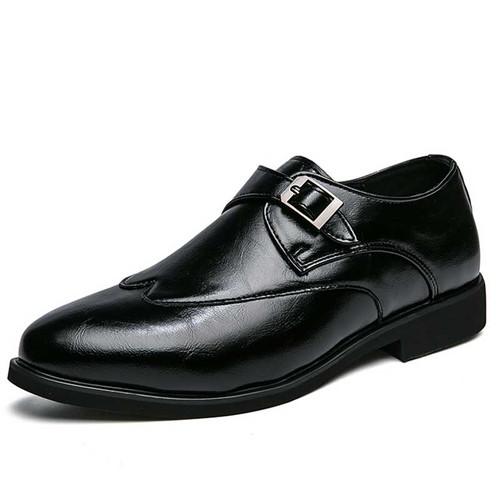 Men's black retro monk strap buckle slip on dress shoe 01