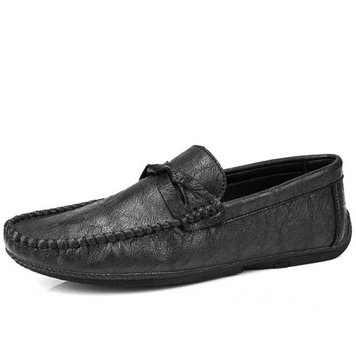 Men's black twist strap slip on shoe loafer 01