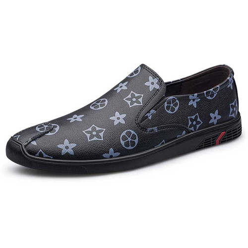 Men's black pattern print slip on shoe loafer 01