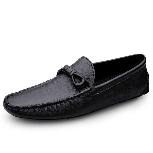 Men's black crossover strap detail slip on shoe loafer 01