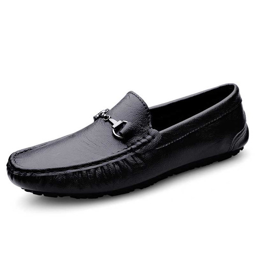 Men's black metal buckle on top slip on shoe loafer 01