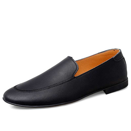 Men's black sewing accents plain slip on shoe loafer 01