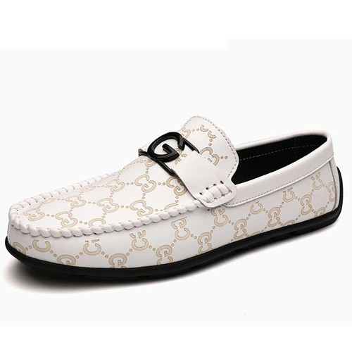 Men's white pattern print G buckle slip on shoe loafer 01