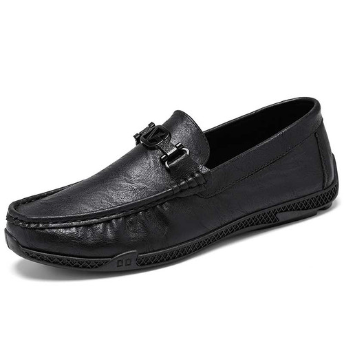 Men's black top metal buckle slip on shoe loafer 01